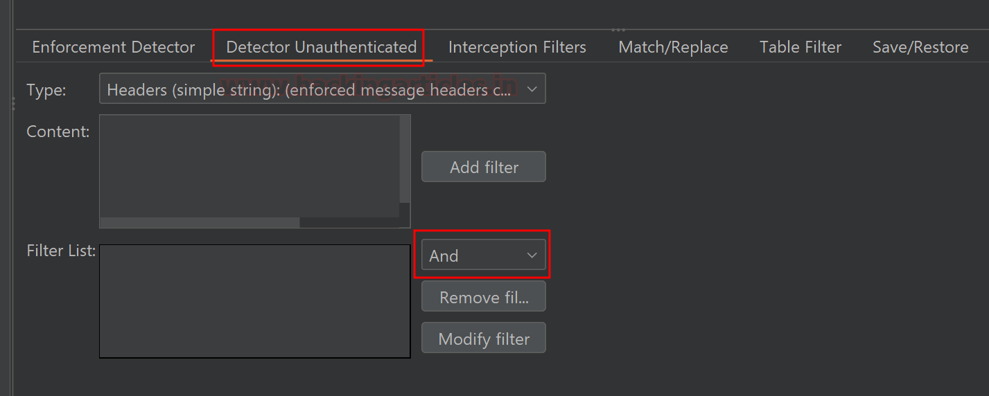 Detector Unauthenticated do Autorize com seleção de tipo e combinação de filtros