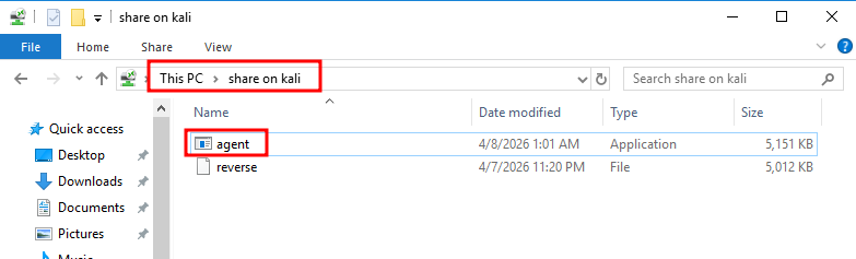 Sessao RDP mostrando a copia do arquivo do agente para o desktop do Windows