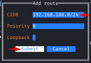 Formulario de rota com CIDR da rede do Domain Controller preenchido
