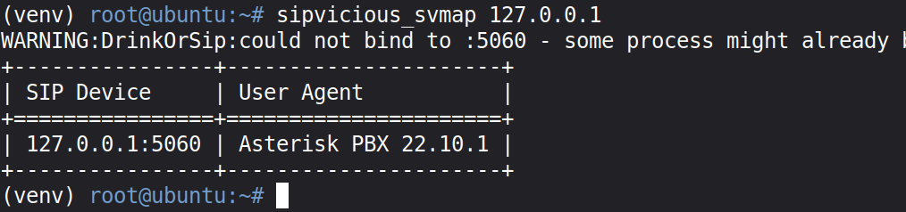 Saida do svmap revelando o servico SIP e a versao do servidor no endereco testado