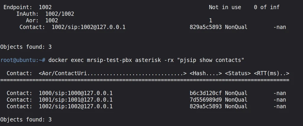 Listagem das contas de ramal do Asterisk comprometidas durante a demonstracao