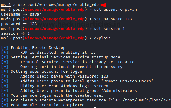 Screenshot mostrando alteração da porta padrão do rdp