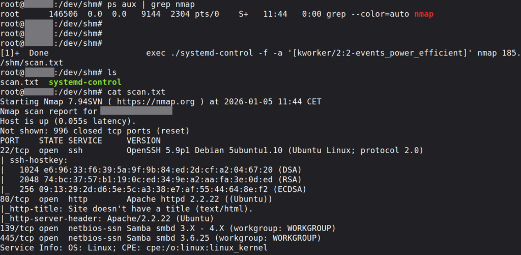 Resultado completo do scan nmap lido de /dev/shm/scan.txt apos o processo oculto