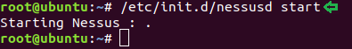 Comando /etc/init.d/nessusd start para iniciar o serviço Nessus