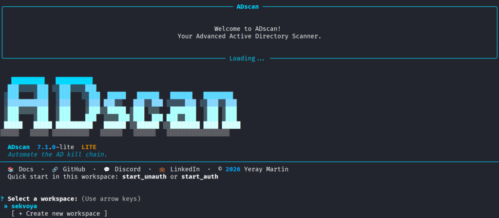 Interface ADScan recém-iniciada mostrando banner