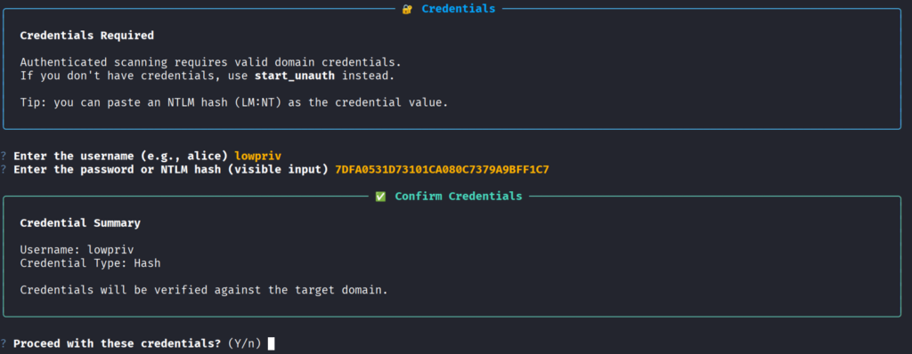 Prompt start_auth solicitando credenciais de domínio