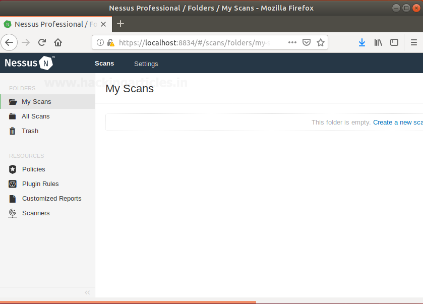 Dashboard principal do Nessus após ativação e download de plugins