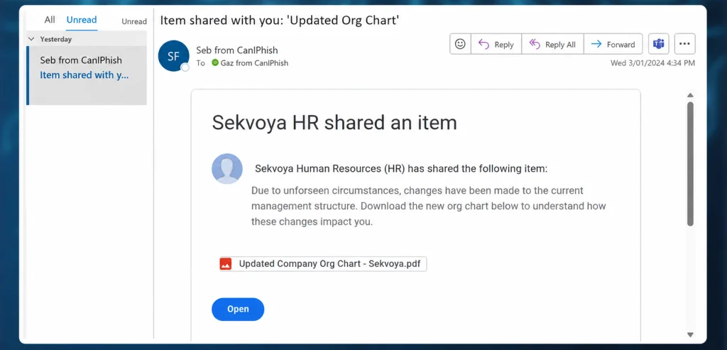 Um e-mail de phishing com uma explicação curta (editado). Fonte: CaniPhish