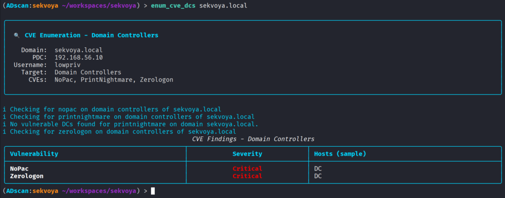 Verificação de vulnerabilidades CVE no domain controller