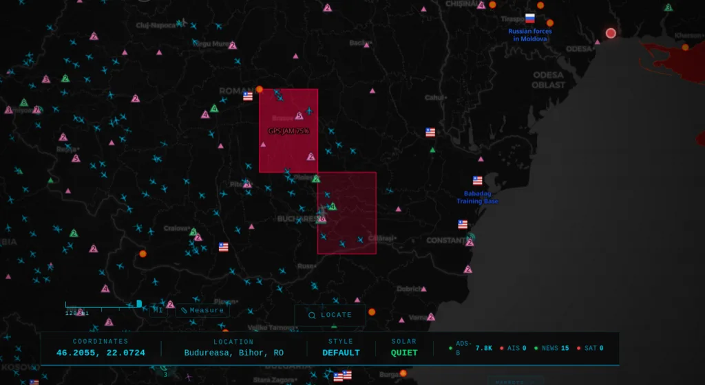 Detecção de GPS jamming na Romênia próximo à capital