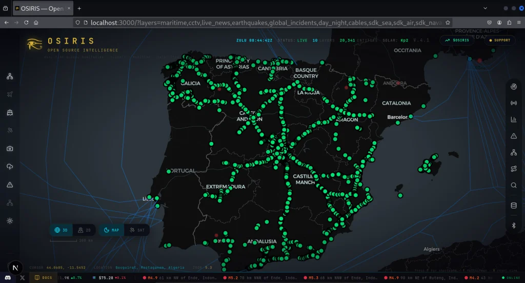 Browser mostrando dashboard Osiris auto-hospedado funcionando em localhost:3000