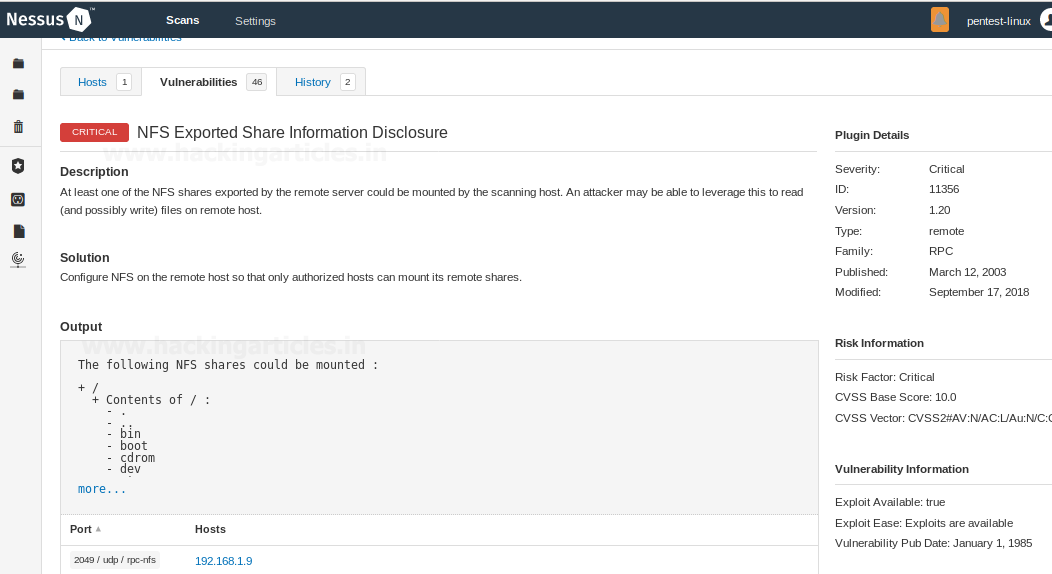 Detalhes de vulnerabilidade Critical com CVE, CVSS e plugin output
