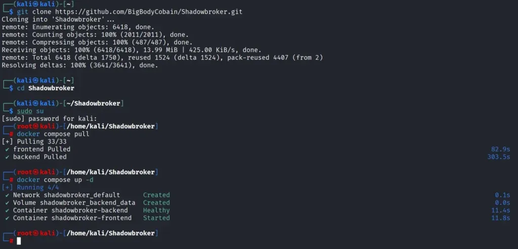 Docker Compose concluído — containers do ShadowBroker instalados