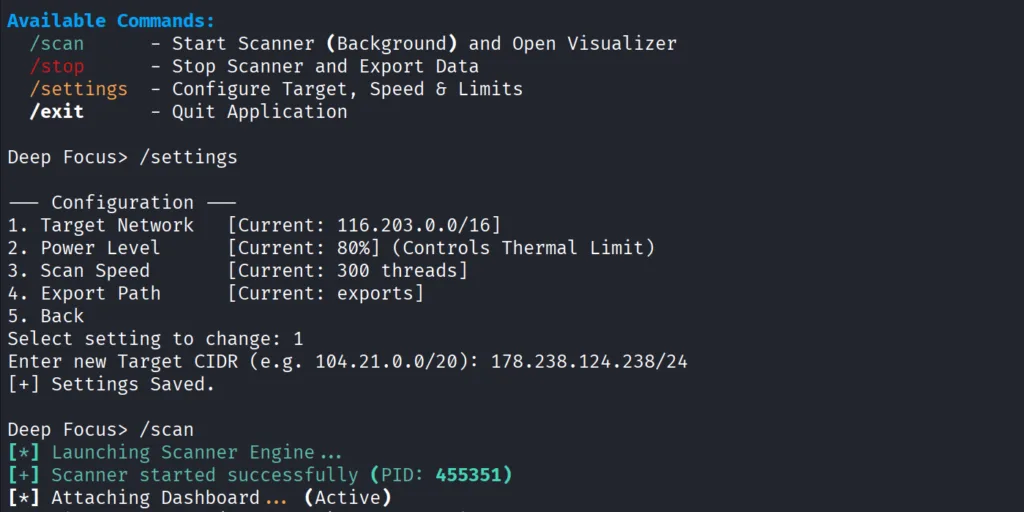 Configuração de escaneamento com target CIDR (ranges russos)