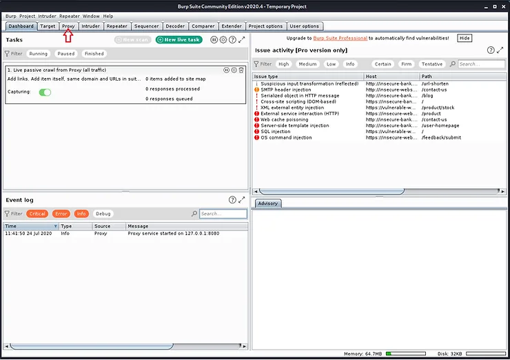 Configuração do navegador para usar proxy do Burp Suite