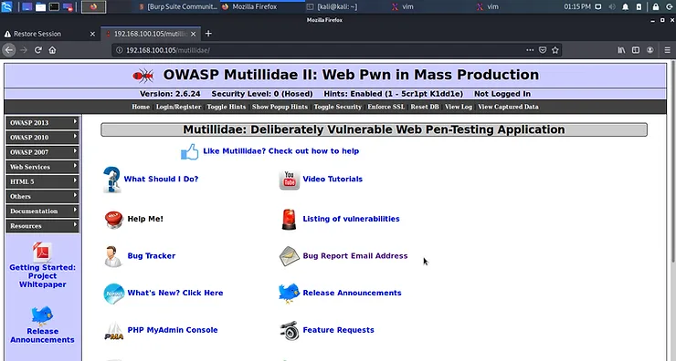 Navegação no Mutillidae II até Persistent XSS > Add to Your Blog