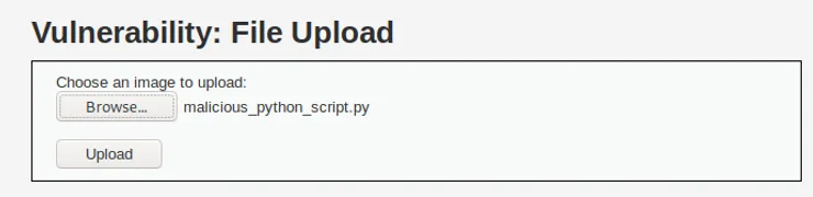 Seleção de arquivo Python malicioso para upload