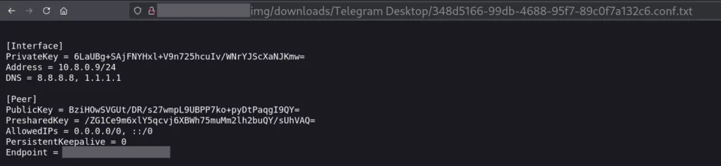 Arquivo de configuração WireGuard VPN encontrado no servidor exposto