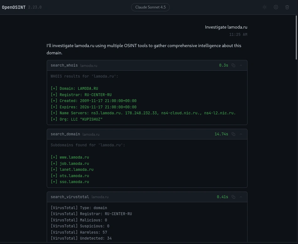 Informações de registro WHOIS do domínio investigado