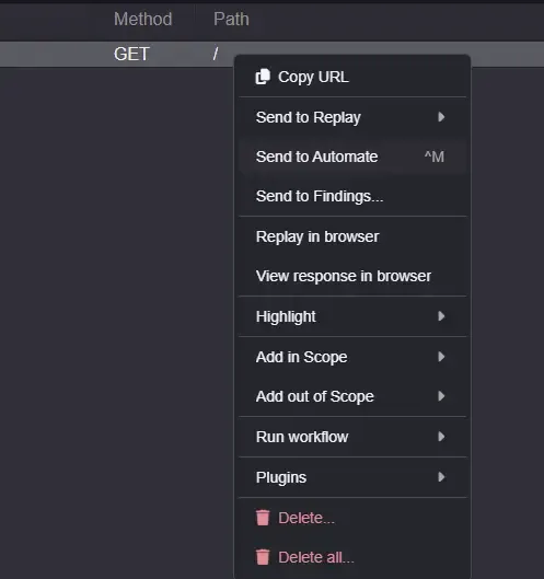 Interface Automate do Caido para envio de requisições interceptadas