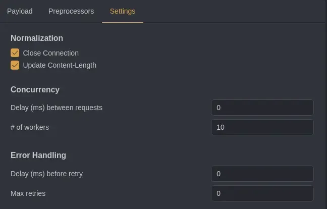 Configurações de rate limiting e workers no Caido Automate