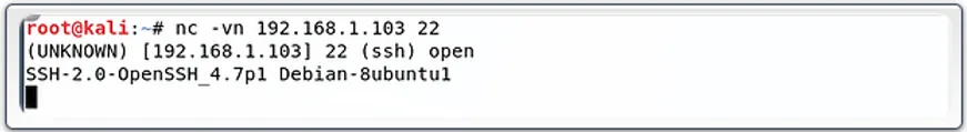 Banner grabbing SSH via nc -vn 192.168.1.103 22