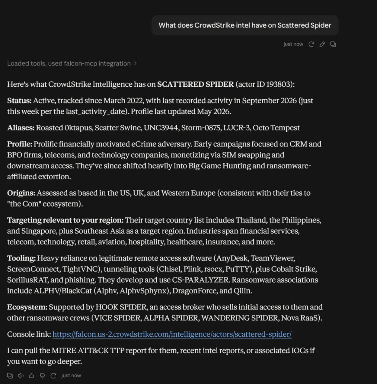 Resultados da query NGSIEM CQL mostrando blast radius contido a um host