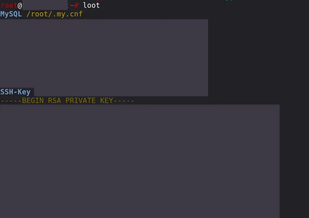 Execução do loot buscando credenciais armazenadas em configs e locais conhecidos