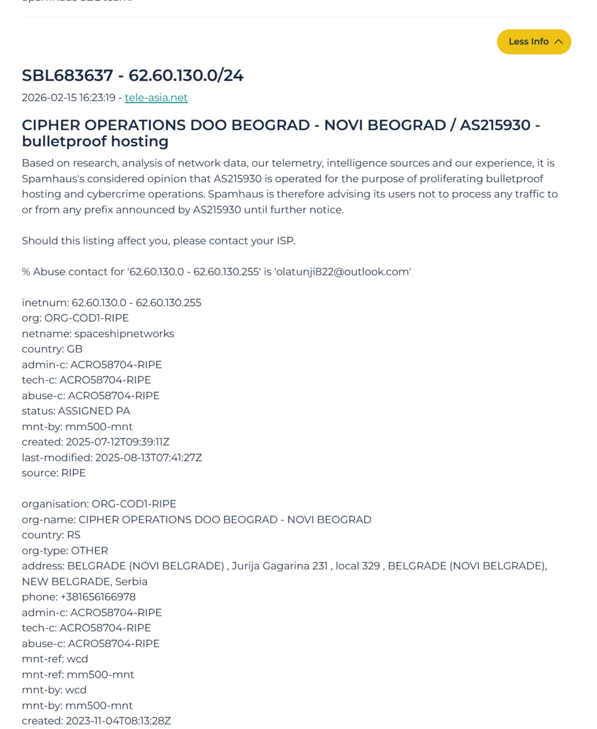 GreyNoise Community API retornando noise=false, riot=false para 62.60.130.193 — IP não observado em varredura global